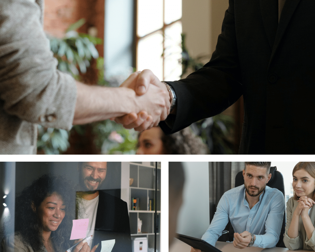 Collage of sales staff working in the office.