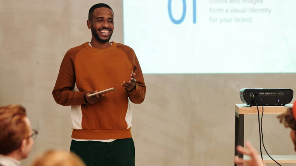 Broadcast sale rep giving a presentation